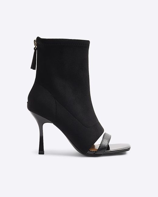 River Island Black Suedette Sock Boot Heeled Sandals