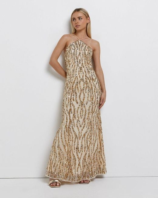 Petite Sequin Halter Neck Maxi Dress 