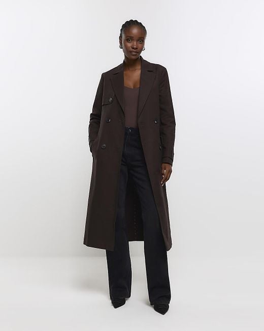 River Island Black Brown Belted Longline Trench Coat