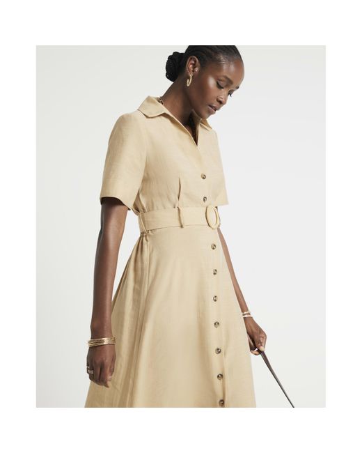 River Island Belted Button Up Midi Shirt Dress in Natural Lyst UK