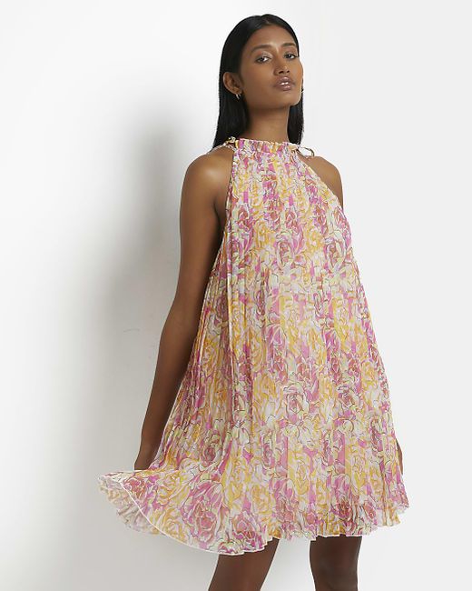 River Island Pink Floral Halter Neck 