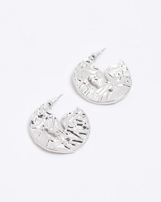 River Island White Silver Colour Textured Hoop Earrings