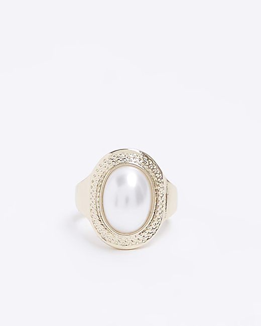 River Island White Gold Pearl Ring