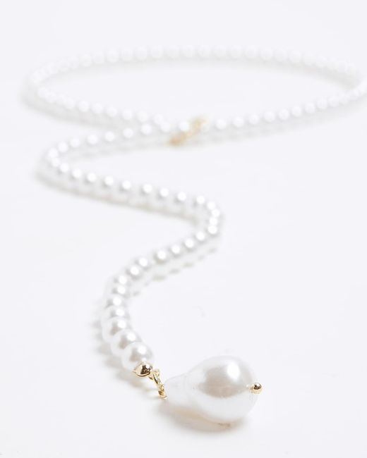 River Island White Pearl Pendent Adjustable Necklace