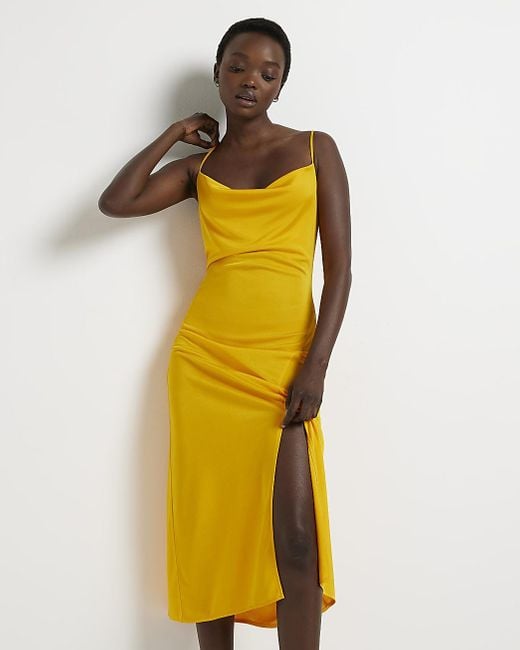 River Island Orange Cowl Neck Midi Dress Lyst Canada