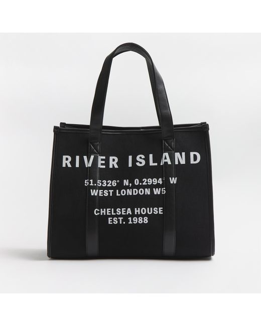 River Island Black Ri Branded Canvas Shopper Bag