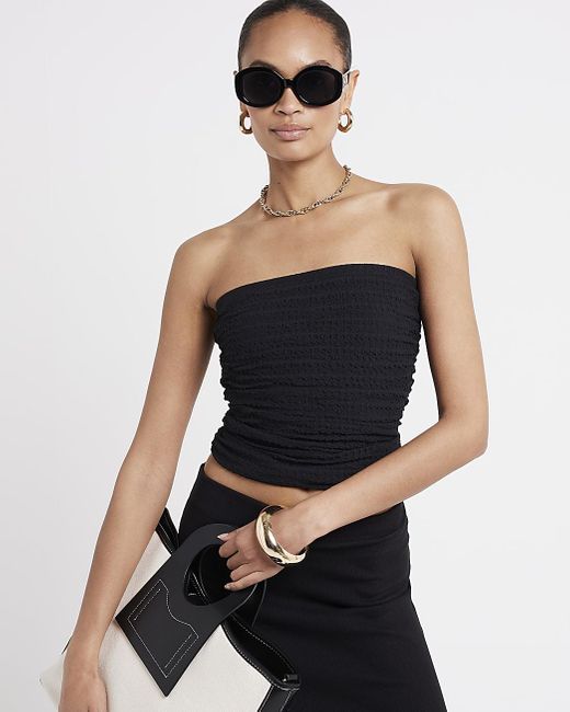 River Island Black Textured Ruched Tube Top