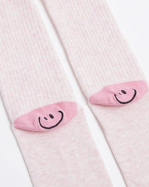 River Island Pink Graphic Print Smiley Socks