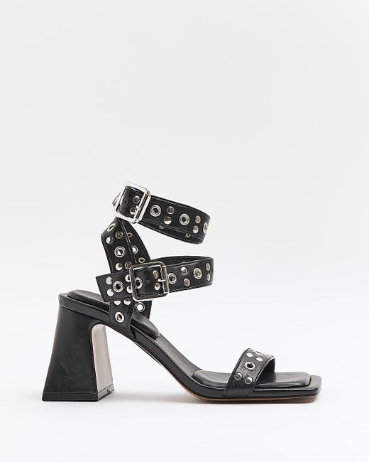 River Island Black Studded Heeled Sandals Lyst Canada