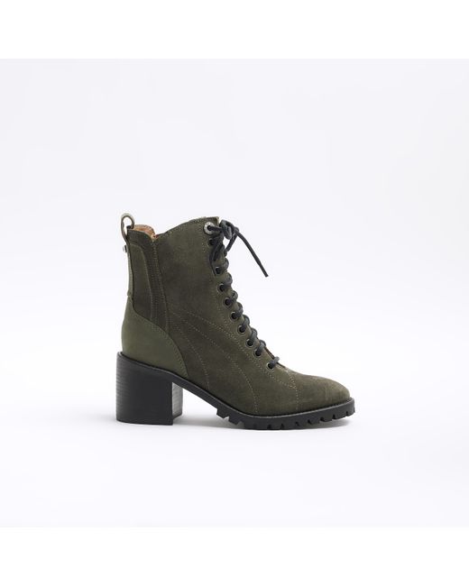 River Island Green Suede Block Heeled Boots