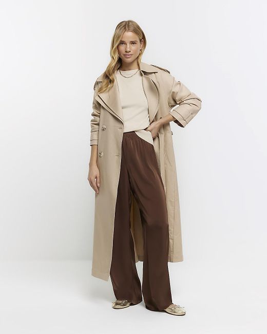 River Island Natural Satin Wide Leg Trousers