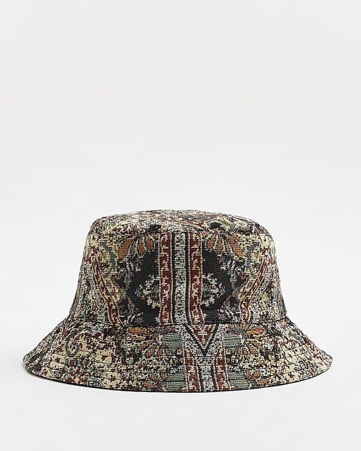River Island Print Bucket Hat in Black 