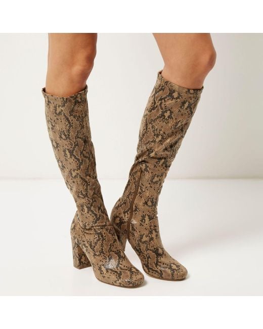 knee high brown snakeskin boots