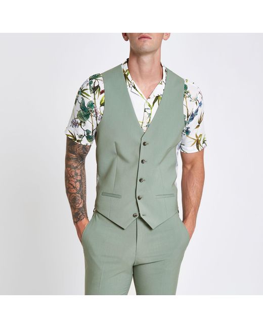 River Island Mint Green Suit Waistcoat for men
