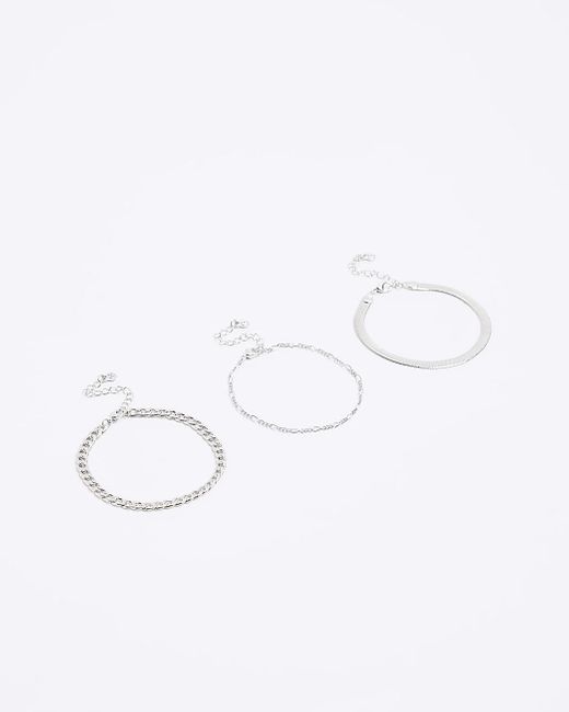 River Island White Silver Colour Chain Anklet Multipack