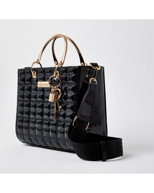 River Island Black Ri Boxy Quilted Tote Bag