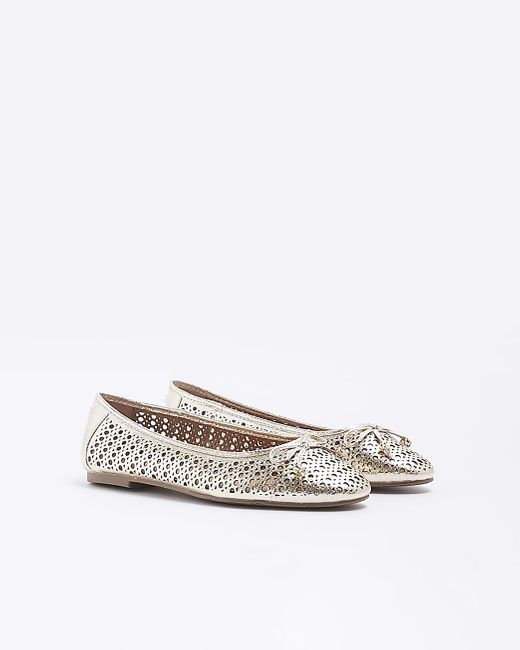 River Island White Gold Cut Out Bow Ballet Pumps