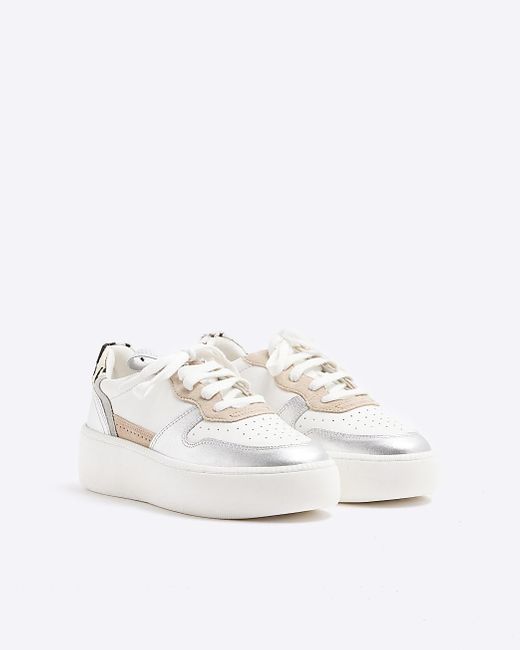 River Island White Leather Platform Trainers