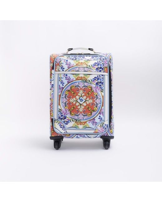 River Island White Blue Baroque Print Suitcase