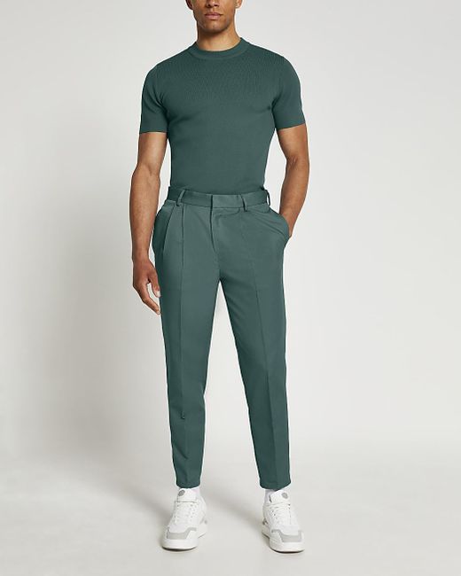 Green Tapered Pleat Pants for Men 