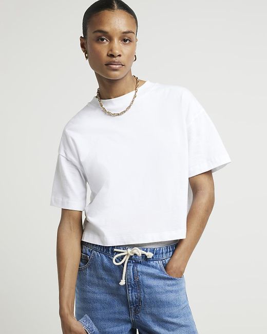 River Island Blue White Boxy Cropped T-shirt Multipack