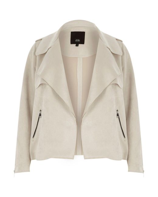 Lyst - River island Plus Stone Faux Suede Cropped Trench Jacket Plus ...