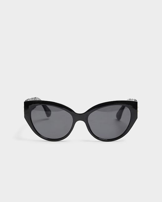 River Island Black Textured Arm Cat Eye Sunglasses
