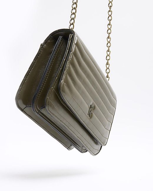 River Island Green Khaki Quilted Chain Shoulder Bag