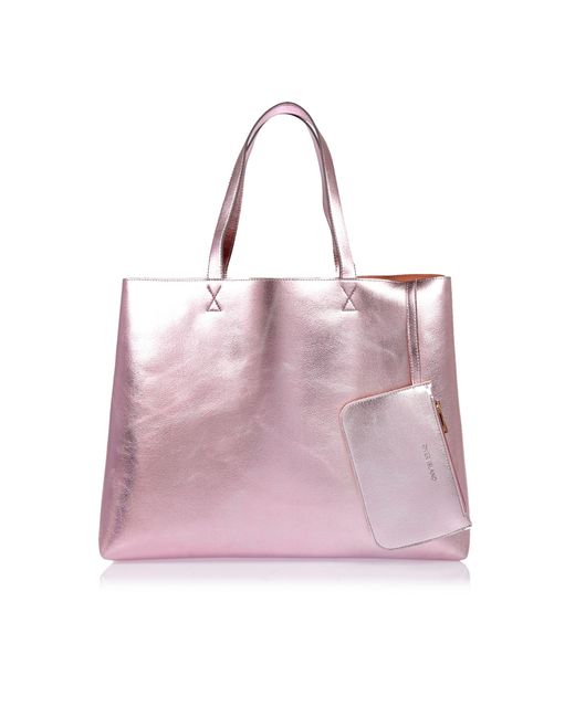 River Island Purple Metallic Pink Reversible Beach Shopper Bag