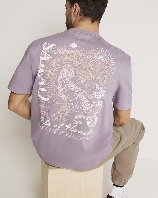 River Island Purple Embroidery T-shirt for men