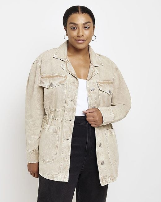 River Island Cotton Plus Beige Utility Shacket in Natural | Lyst Canada