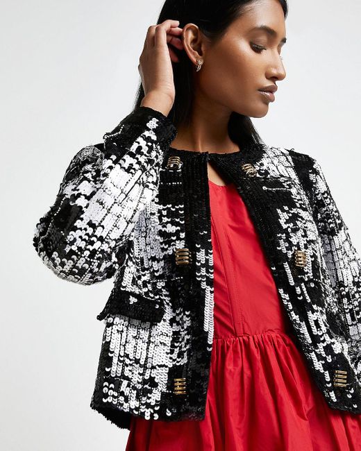 river island black sequin jacket