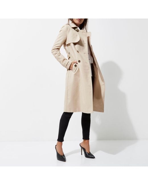 River Island Light Beige Belted Trench Coat in Natural Lyst UK