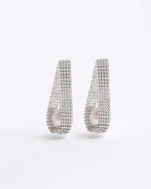 River Island Natural Silver Colour Stone Hoop Earrings