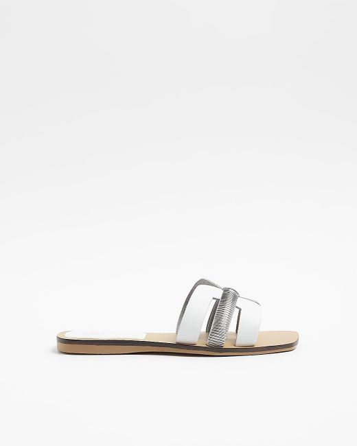 River Island White Leather Flat Sandals