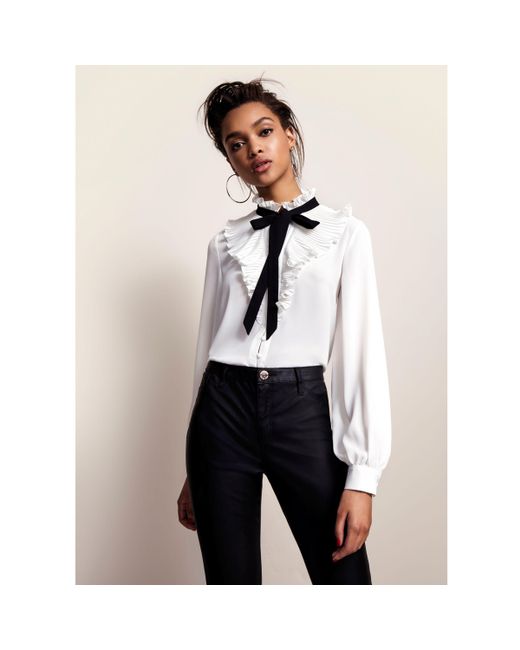 White Frill Neck Pussybow Blouse | Lyst 