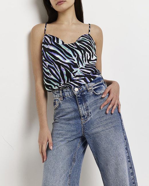River Island Blue Animal Print Cami Top 
