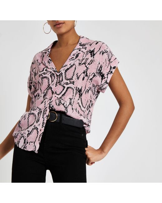 River Island Pink Snake Print Loose Fit Shirt | Lyst Australia