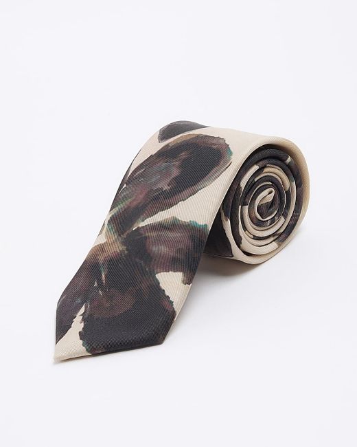 River Island Natural Beige Floral Tie for men