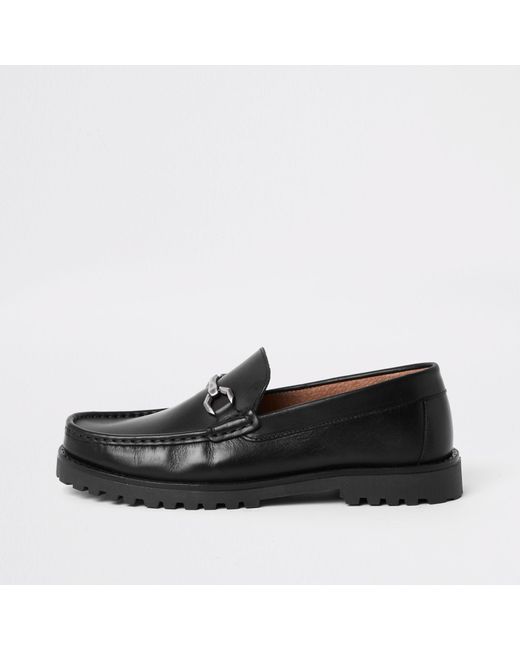 River Island Black Leather Snaffle Chunky Sole Loafer for men