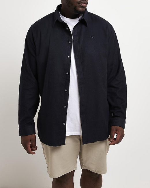 Tall Navy Slim Fit Flannel Shirt 