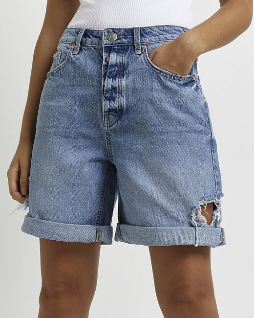 River Island Blue Denim Mom Shorts 