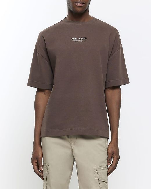 River Island Gray Brown Oversized Fit Graphic Print T-shirt for men