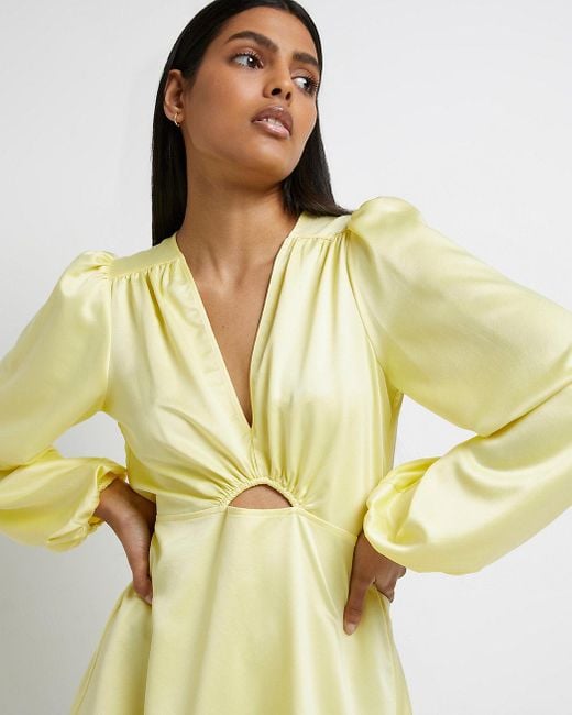 River Island Yellow Satin Cut Out Mini Dress - Lyst