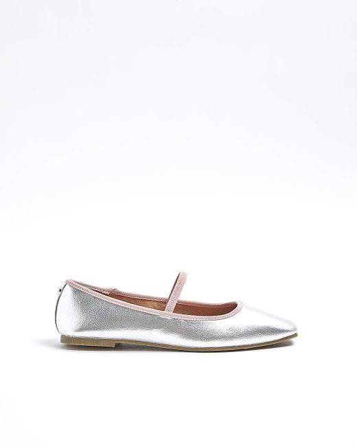 River Island White Silver Mary Jane Ballet Pumps