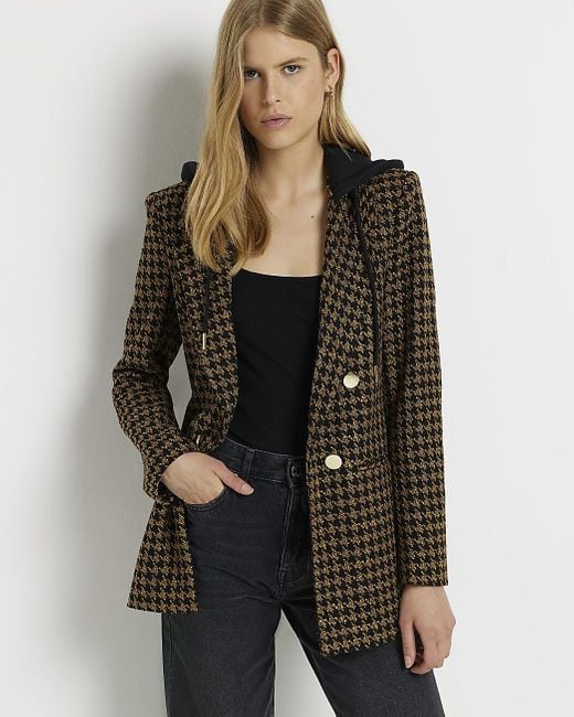 River Island Brown Dogtooth Boucle Blazer Lyst