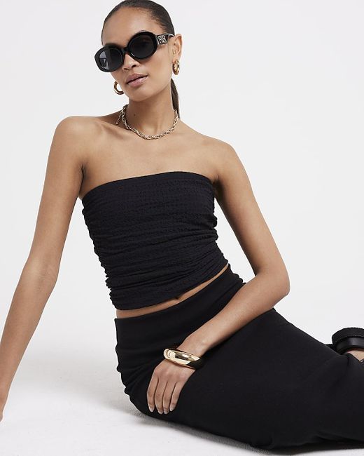 River Island Black Textured Ruched Tube Top