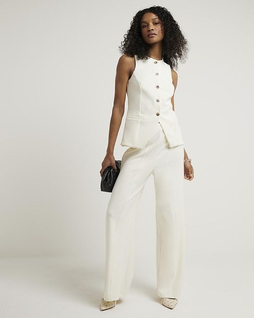 River Island White Stitched Wide Leg Trousers