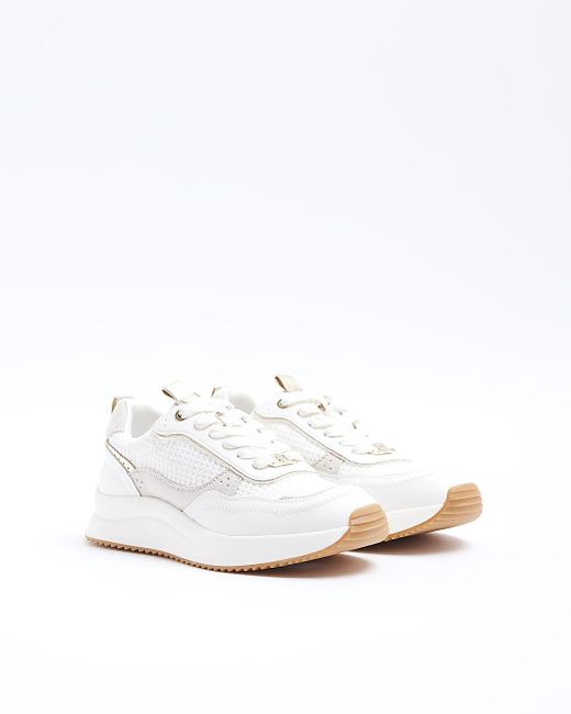 River Island White Mesh Panel Lace Up Trainers