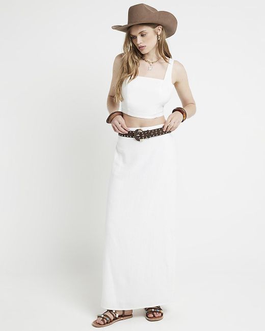 Ruched maxi skirt in white linen